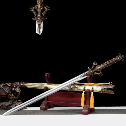 Long Dragon Emperor Sword Long-Style Ancient Sword Han-Style Sword Integrally Forged Manganese Steel Hard Sword Tang-Style Horizontal Sword Weapon Unsharpened