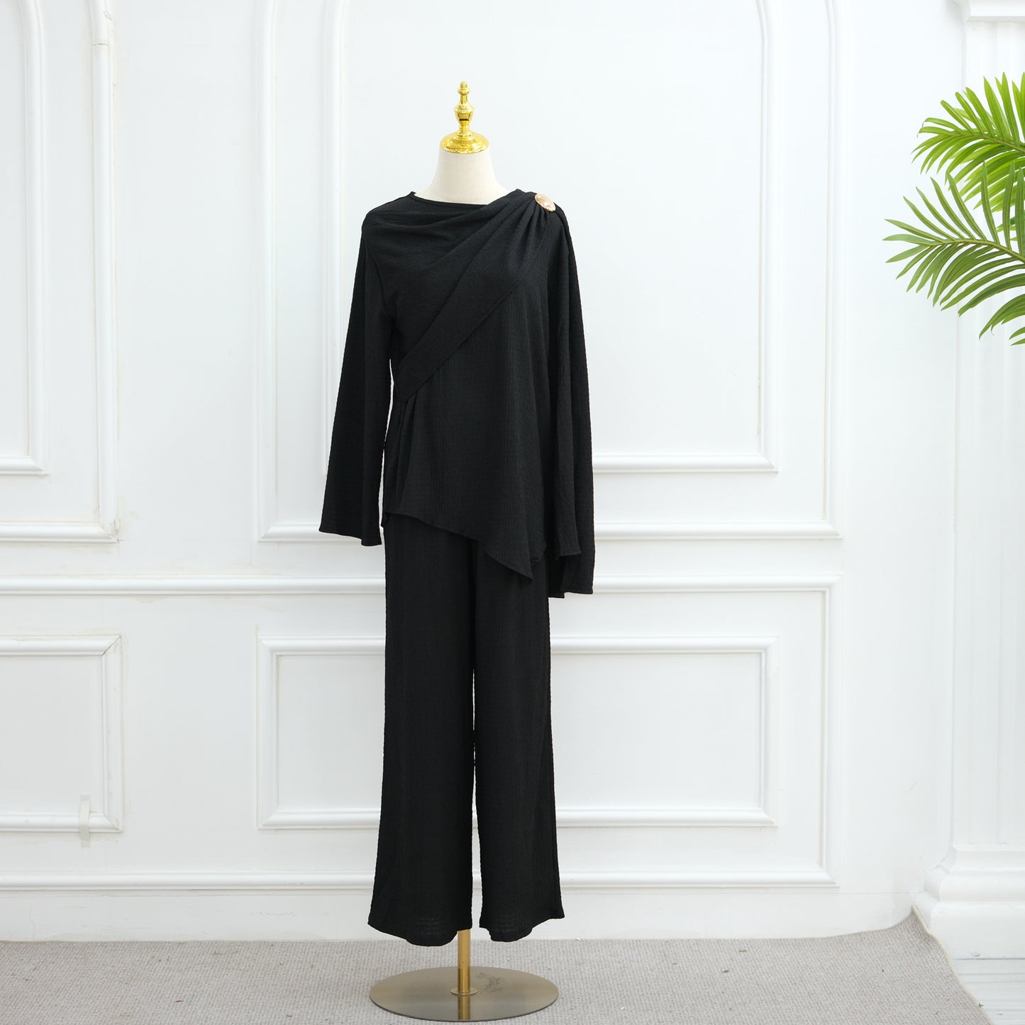 Solid-color Top And Pants Two-piece Set For Women