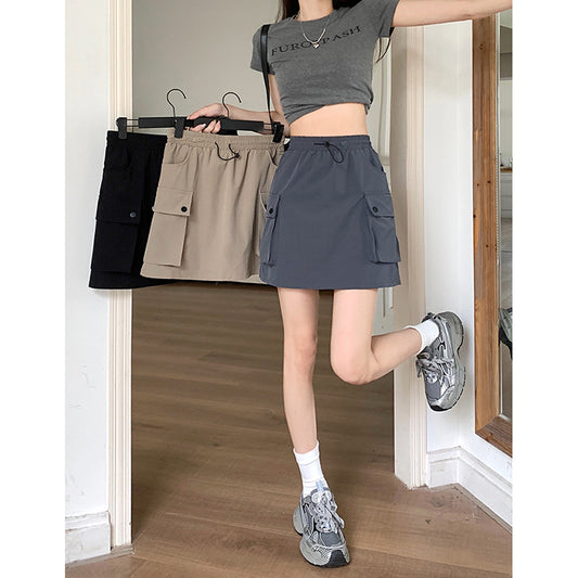 Women's Adjustable-Waist Drawstring Cargo Skirt