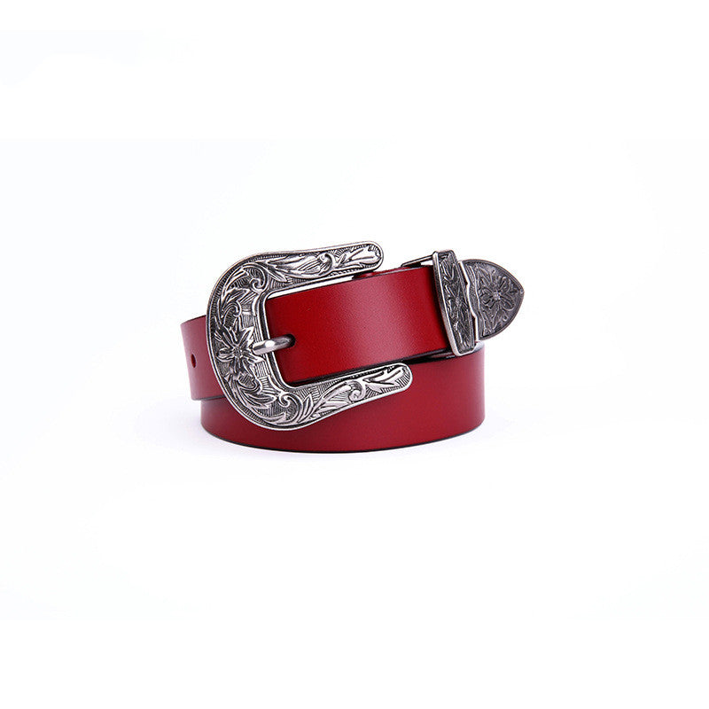 Fashion decorative carved leather belt