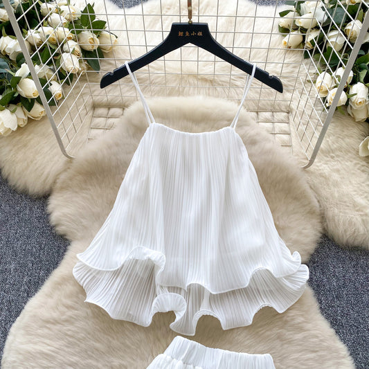 Fairy Holiday Set Camisole Top High-Waisted Ruffle-Pleated Skirt