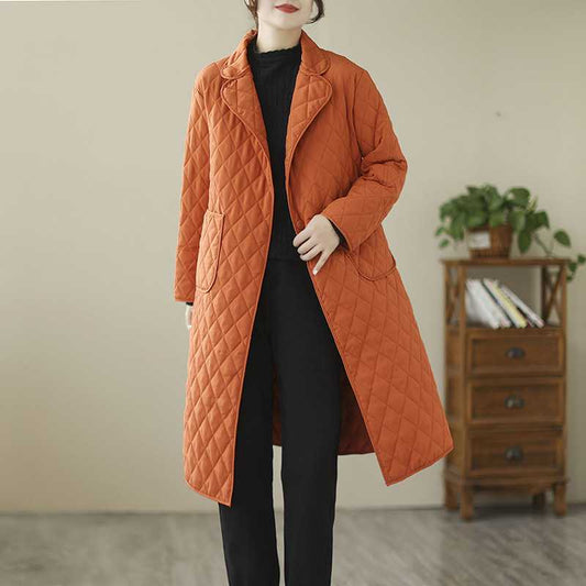Kunstneriske Retro Diamantgitter Bomuldsvatterede Frakker Mellemlang Frakke Og Trenchcoat