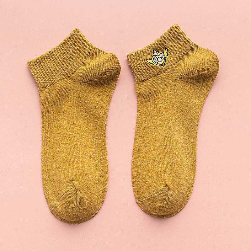 Cartoon embroidery summer thin short cotton socks