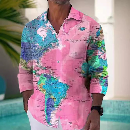 Afslappet Langærmet Skjorte til Mænd Kort 3D-printet Afslappet Efterårs Cardigan Tops