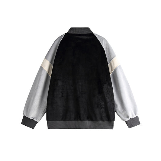 Couple Color Contrast Patchwork Loose Baseball Uniform Jacket Coat