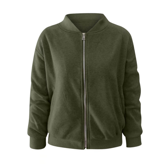 Women's Fashion Solid Color Zipper Jacket Coat