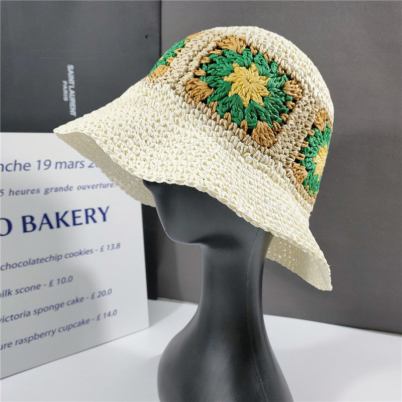 Elegant Folded Floral Straw Bucket Hat