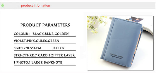Ladies Wallet Short Fashion Vertical Plain Tri-fold Card Holder