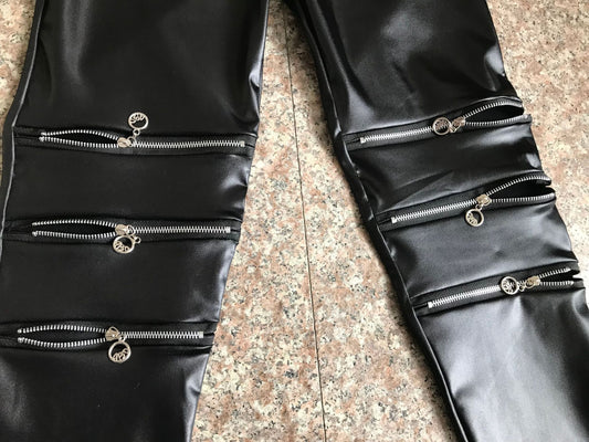 High-elastic Knee Three Zipper Leather Nine Points Leggings