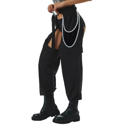 Women's Casual Leg Belt And Chain Work Trousers