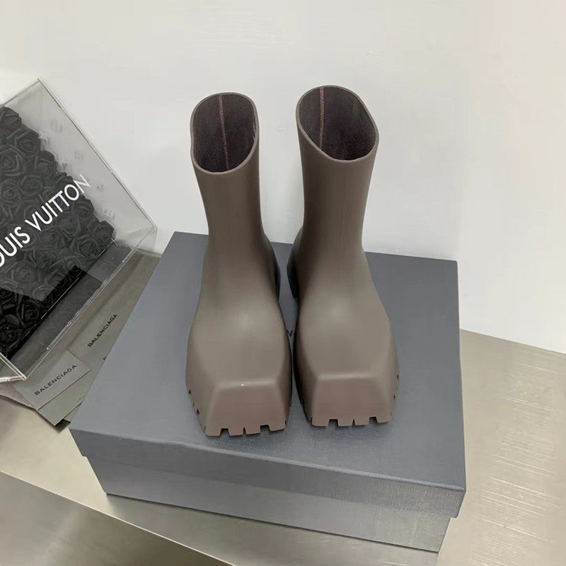 Rain Boots Men's And Women's Square Toe Mid Thick Sole
