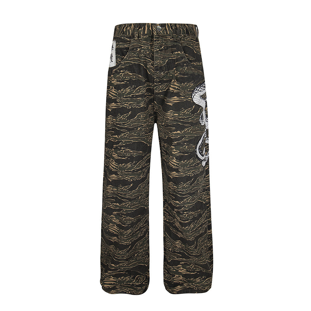 Casual All-match Camouflage Snake Year Limit Denim Paratrooper Pants