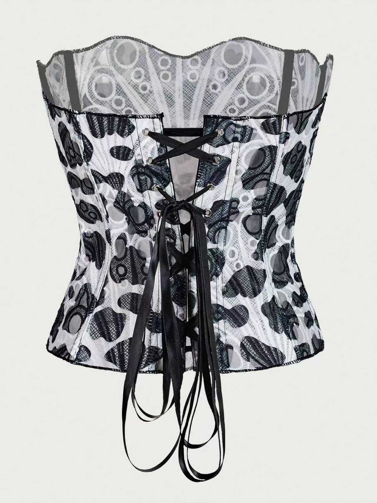 Sexy Hollow Out Corset Top Women Lace Double-layer Streetwear Party Club Corset Clothing