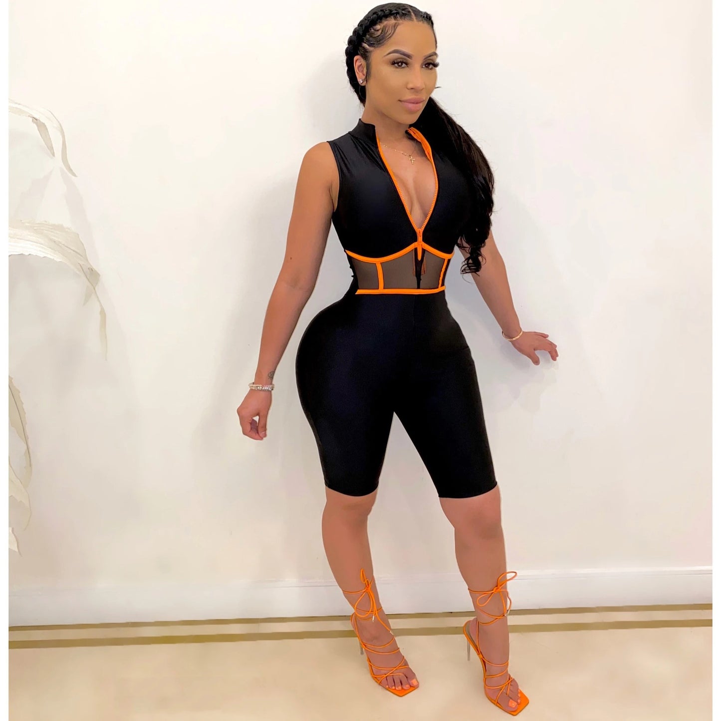 Women's Webbing Solid Lajin Sleeveless Jumpsuit