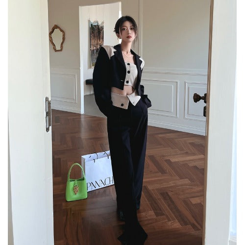 Temperament Short Suit Coat With Exposed Navel And Bra