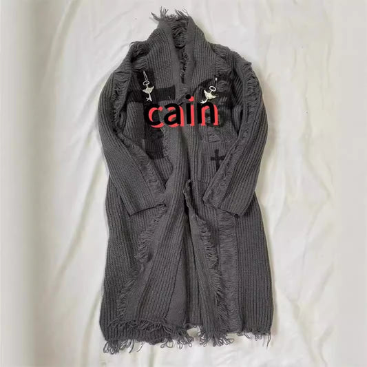 Dark Asian Culture Retro Distressed Cardigan Sweater