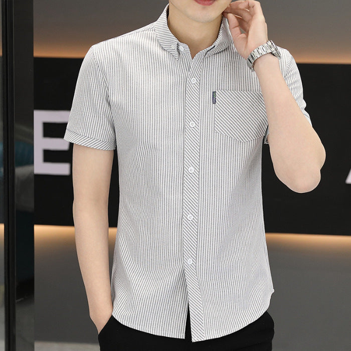 Summer Mens Wrinkle Resistant Striped Drape Shirt