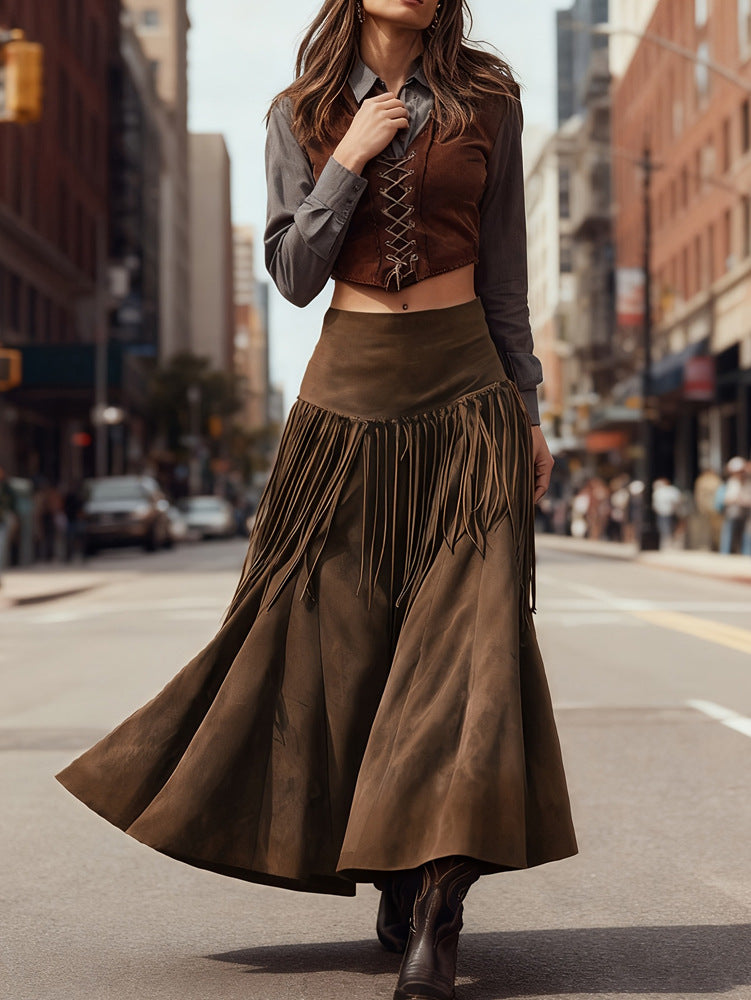 Elegant High-neck Figure-hugging Long-sleeve Knit Skirt