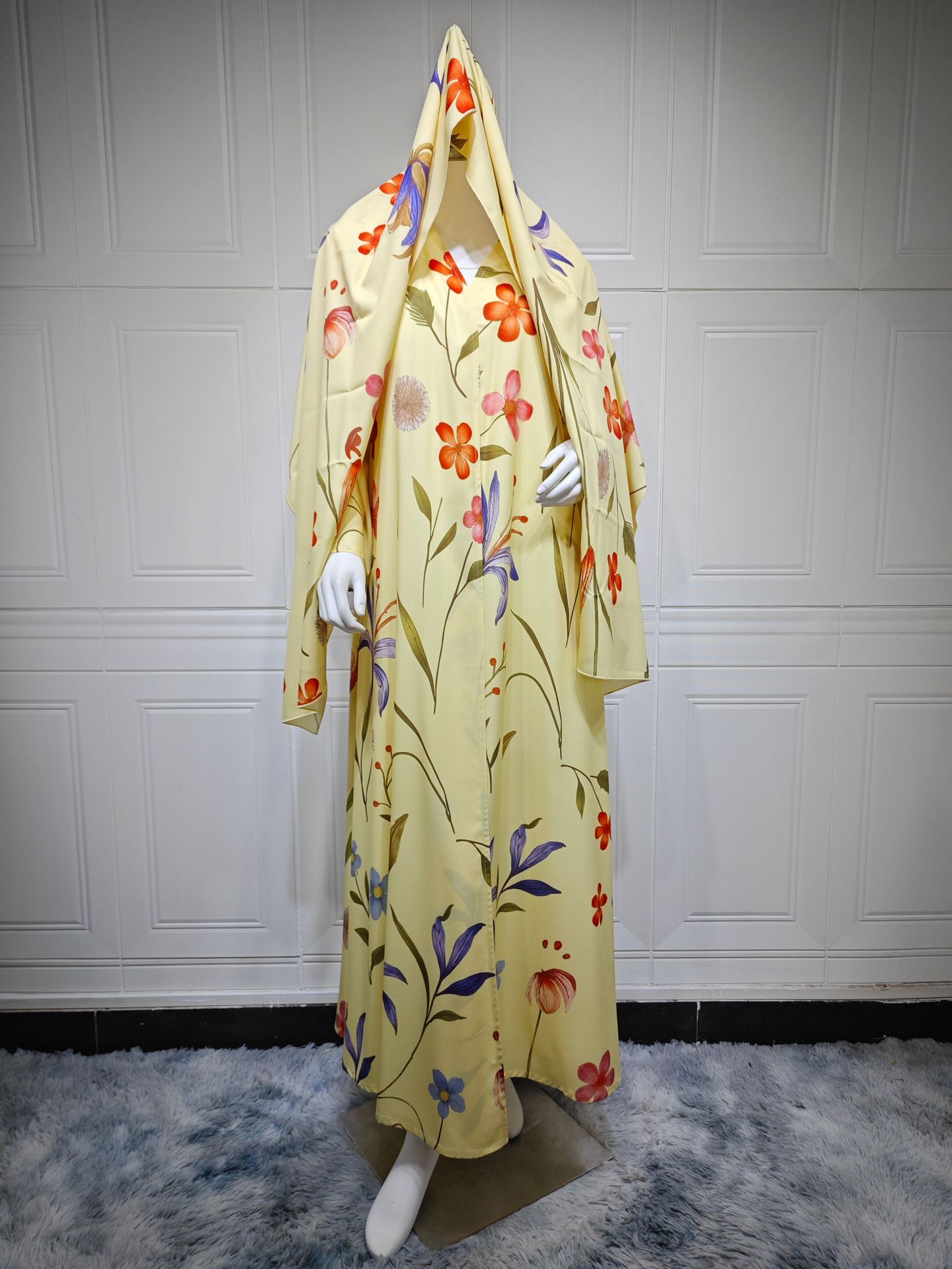 Womens Printed Two-Piece Set Long Robe With Hoodie Coat