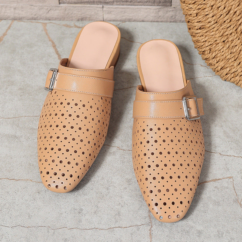Closed-toe, Back-strap, Buckle-fastened Flat Womens Slippers