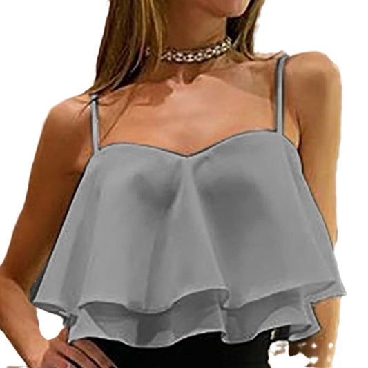 Off-shoulder ærmeløs løstsiddende rynket kort vest