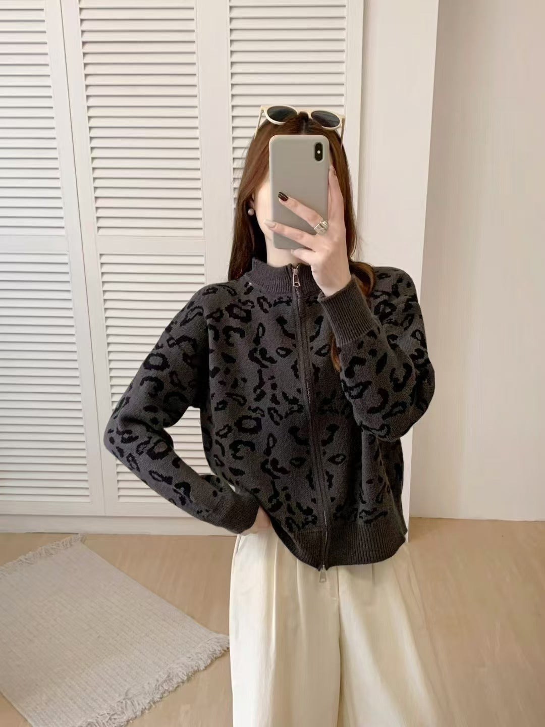 Fransk Retro Cardigan med Høj Krave til Kvinder