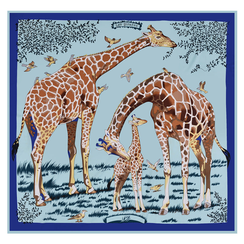 Scarf Twill Silk Shawl Large Square Sunscreen 130cm Flower And Bird Jungle