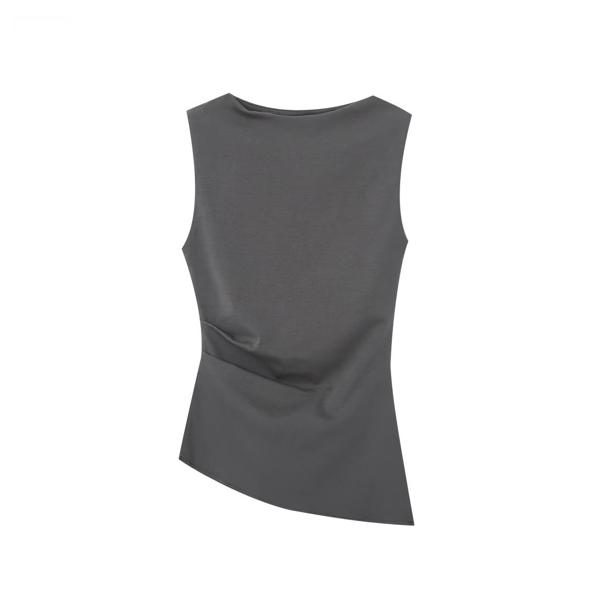Women's Multi-color Pleated Asymmetric Boat Neck Sleeveless T-shirt