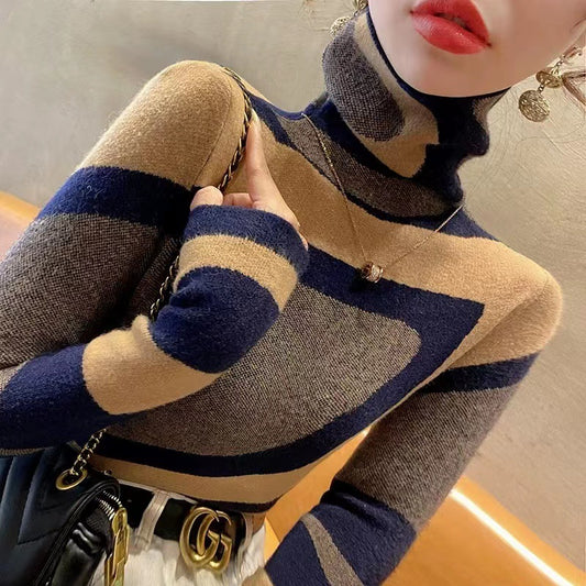 Women's Turtleneck Contrast Color Sweater