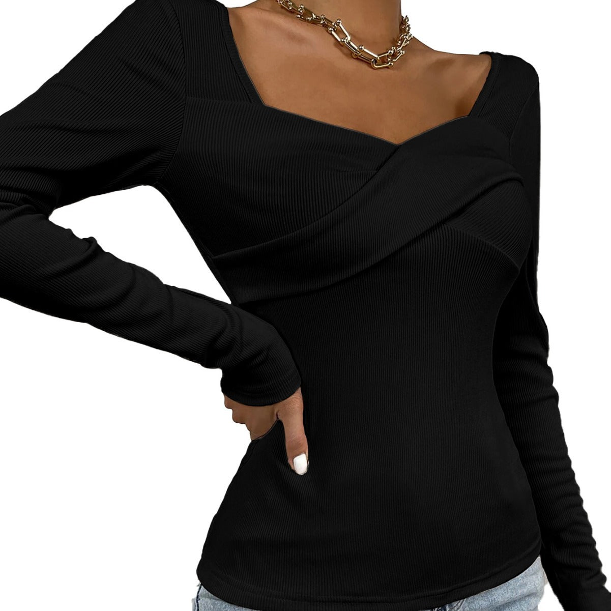 Women's Slim Fit V-Neck Long Sleeve Knit Top
