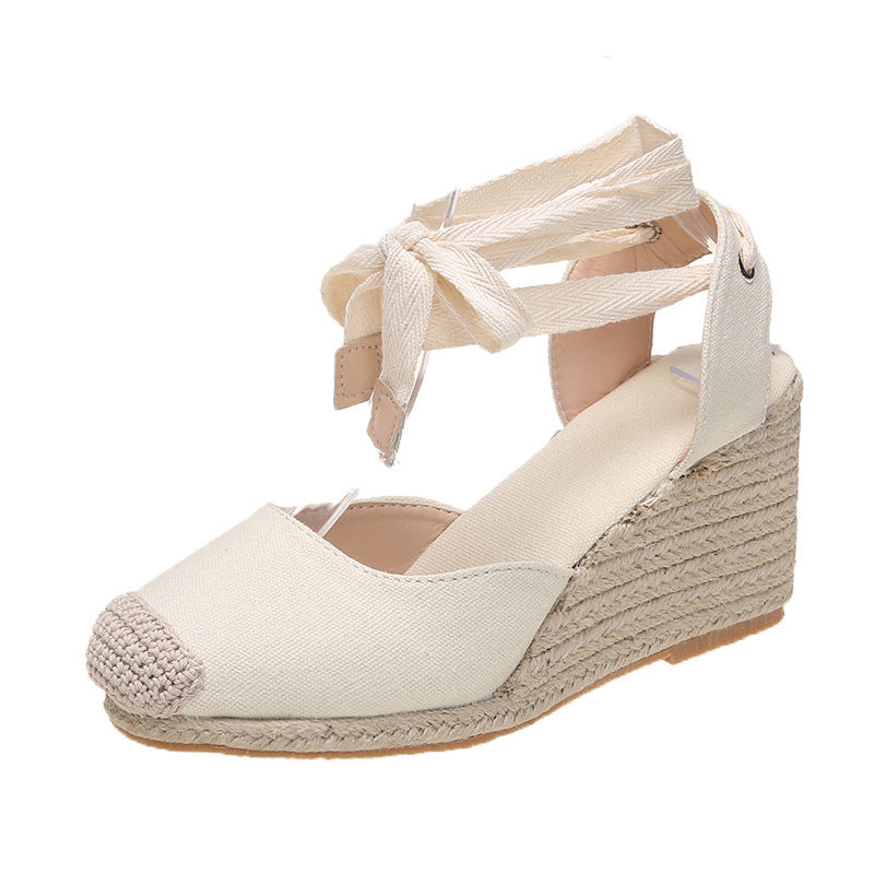 New Large Size Summer Fashion Wedge Heel Front And Back Strap Toe Cap Sandals