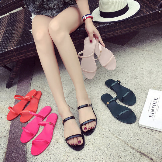 Ladies Double Belt Sandals And Slippers For Outer Wear On The Beach