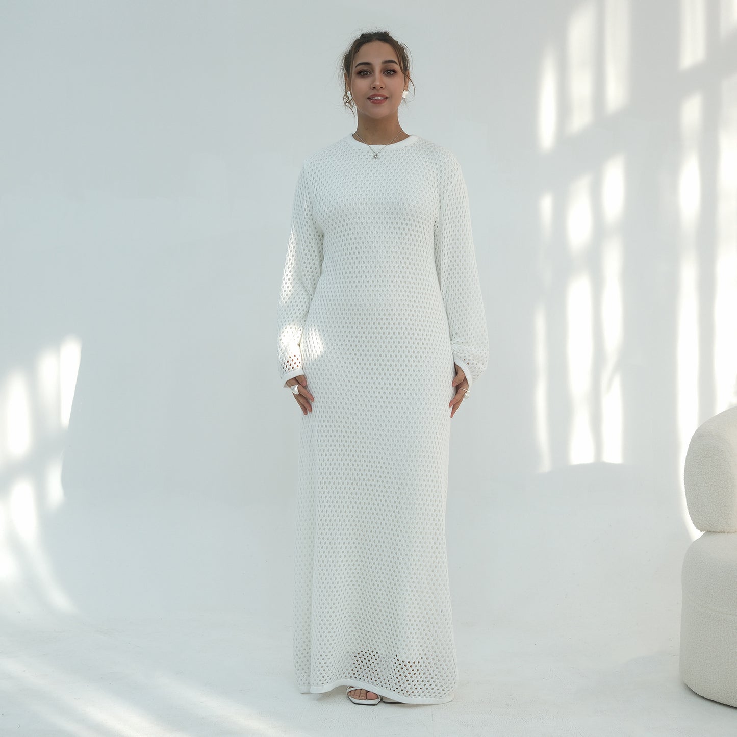 Middle Eastern-style Cozy And Chic Knit Hollow-out Dress