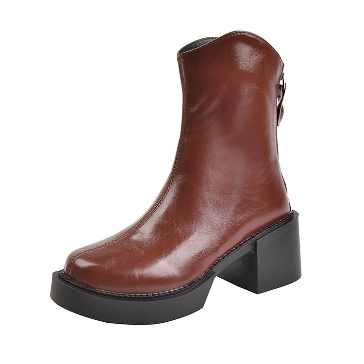 Round Toe Thick Mid Heel Zipper For Comfort