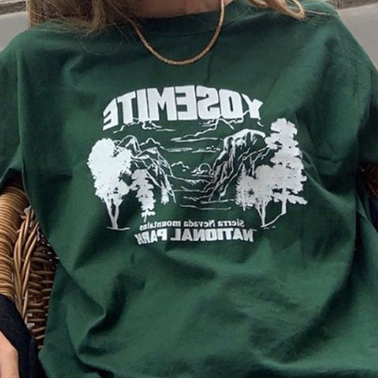 Women's Alphabet Forest Print Short Sleeves