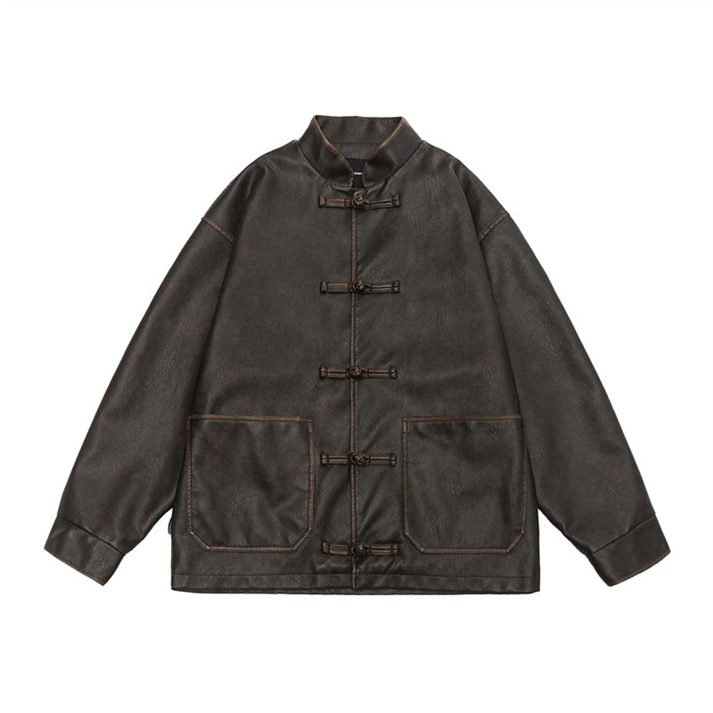 Men's Chinese Leather Jacket Vintage Coat