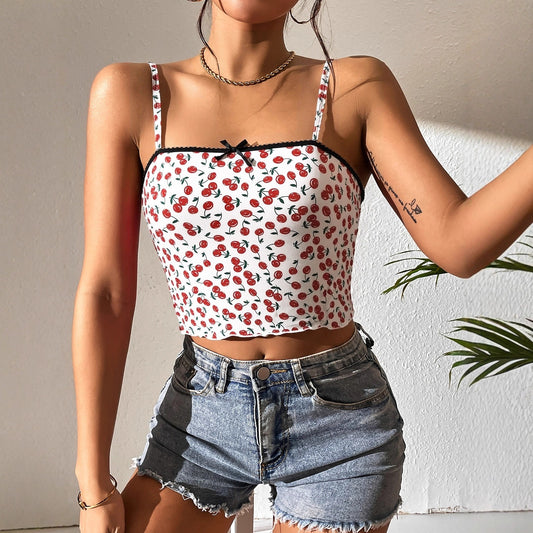 Womens Slim-fit Lace-trimmed Printed Camisole