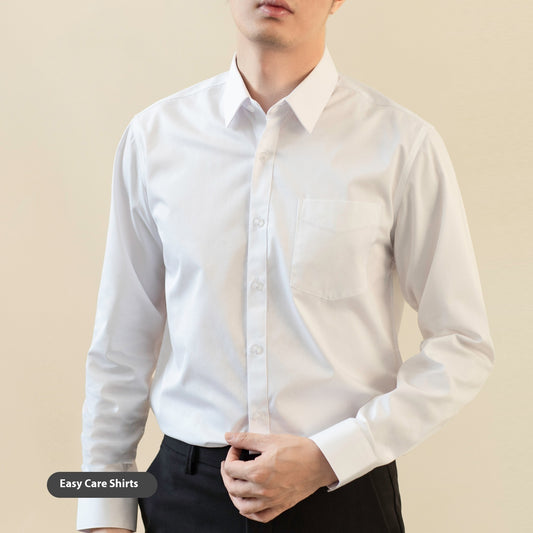 Langærmet Hvid Skjorte Til Mænd Ensfarvet Stræk Slim-fit Strygefri Anti-rynke Business Casual Herretøj