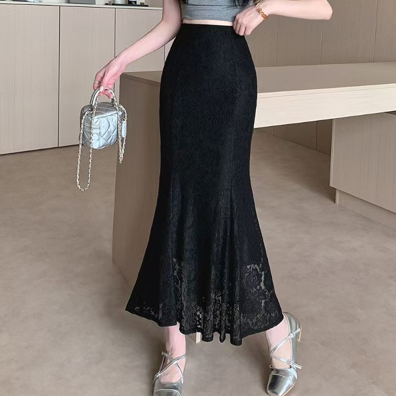 Lady's Elastic Waist Lace Hollow-out Half Skirt