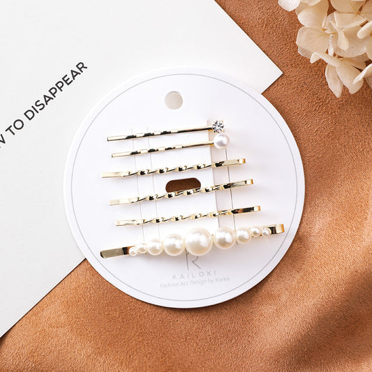 Rhinestone pearl hairpin clip bangs card