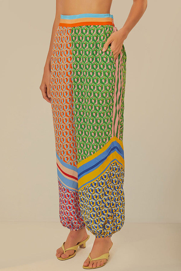 Printed Casual Trousers Shirt Tops Suit