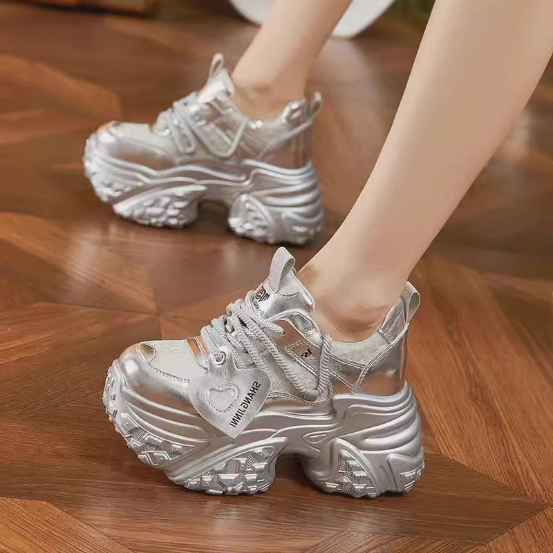 Fashionable All-matching Platform Mesh Surface Sports Casual Shoes Super Thick Sole Height Increasing