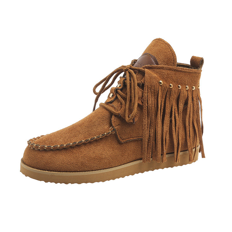 Tassel Boots Women's Tassel Lace-up Comfortable Flat Bottom