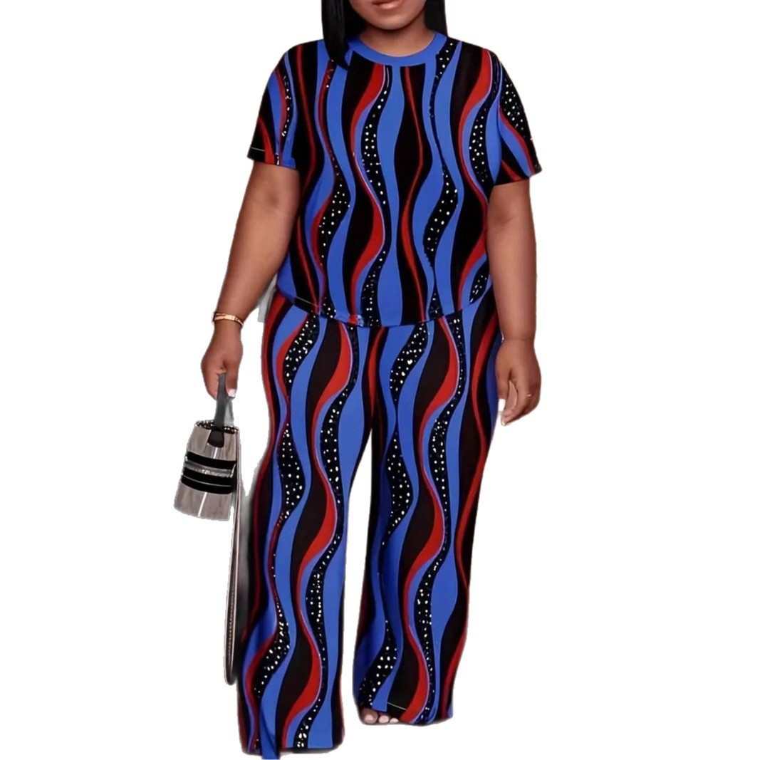 Womens Dynamic Ripple Blue And Orange Color-Block Set
