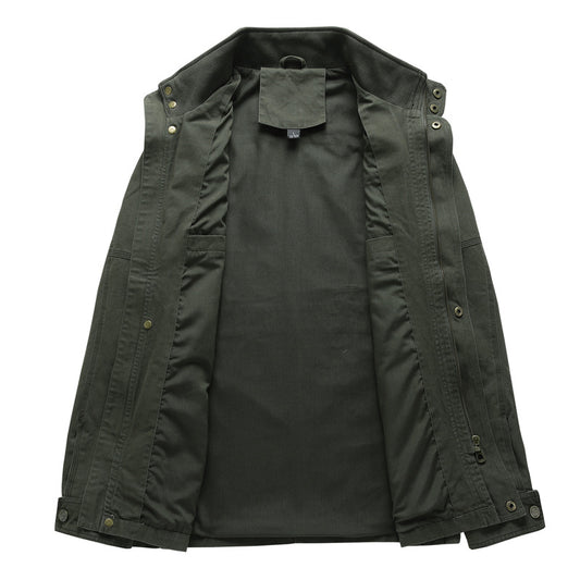 Men's cotton washable workwear jacket plus size casual stand collar