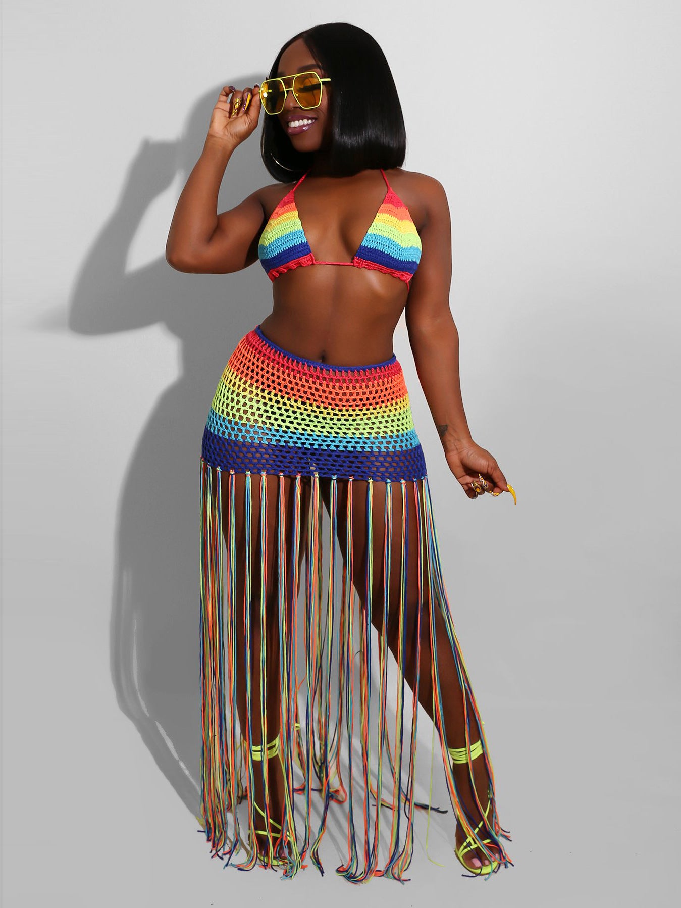 Women's Handmade Crocheted Tassel Casual Suit
