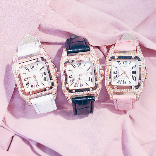 Square Dial Belt Quartz Watch + Star Bracelet