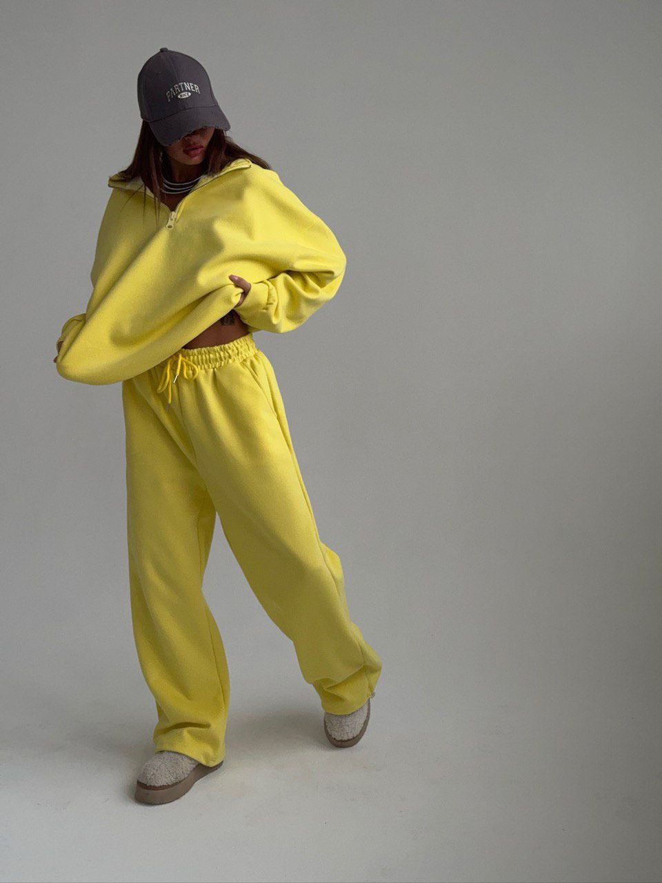Fashionable Half-Open Collar Long-Sleeve Hoodie And Pants Casual Set
