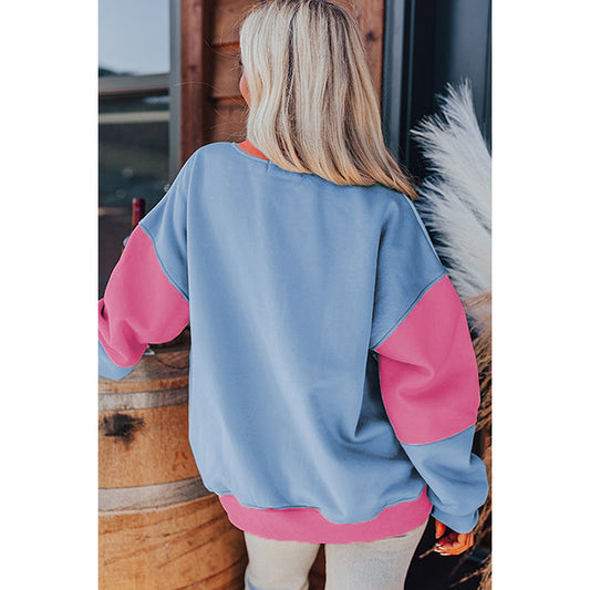 Rundhalset Flerfarvet Sweater Løs Langærmet Top til Hverdag