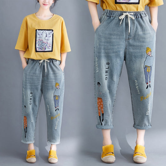Women's embroidered casual jeans
